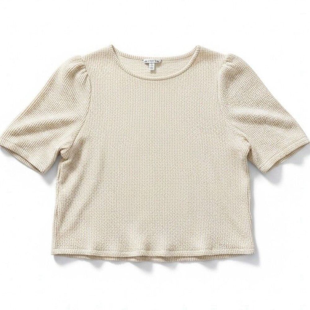 Ophelia Roe Cream Tan Texture Stripe Boho Top Size 2X Puff Sleeve - Picture 1 of 5